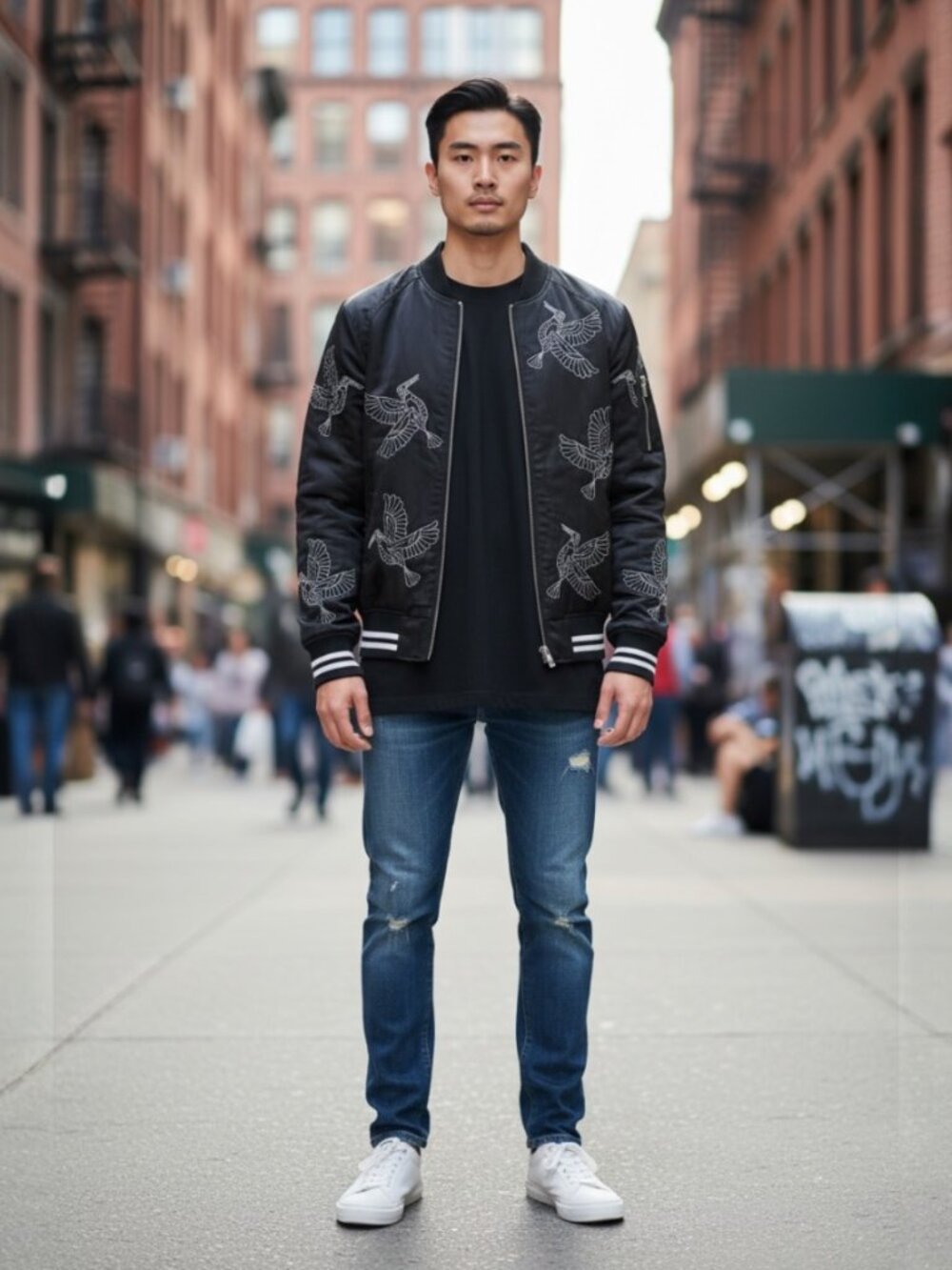 Zara Man Bomber Jacket with Embroidered Bird Print